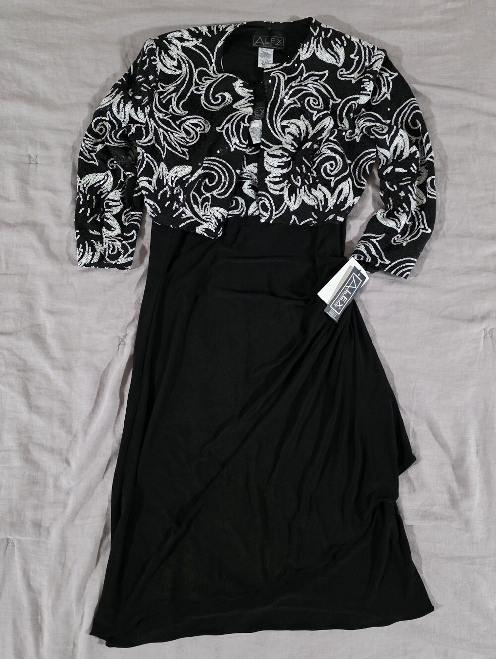 NEW Alex Evenings Womens Dress 2 Piece Set Floral Black Sequin Above Knee Formal